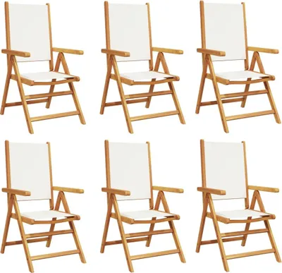 Image de vidaXL Chaise de jardin Réglable 6 pcs. Blanc crème Tissu et bois massif