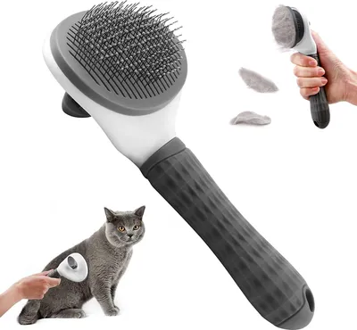 Produktbild von Katzen Hunde Bürste 3in1 Set Kämme in kurz und lang Haar Fell Kamm Entfilzer Unterfell Bürste Unterwolle Hundebürste Grau