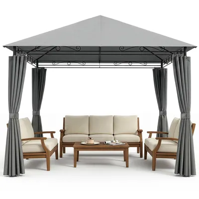 Obrázek produktu pro FCH Pavilon Zahradní pavilon Terasový pavilon Pavilon na oslavy 3x3 m se závěsy, odolný proti UV záření a povětrnostním vlivům, s kovovým rámem, do zahrady, na terasu nebo balkon, šedý