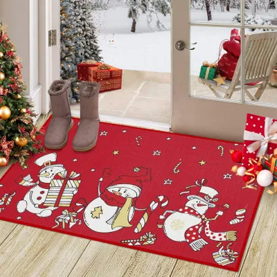 Weihnachts-Deurmat, rutschfest, 50x80 cm, Leinenlook, Schneemann-Motiv