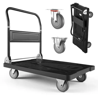 Produktbild von Plattformwagen Rollwagen - Klappbarer Transportwagen - Tragkraft 454 kg - Rutschfeste Ladefläche - Platzsparend - Lenkrollen - Maße 895 x 595 x 850 mm