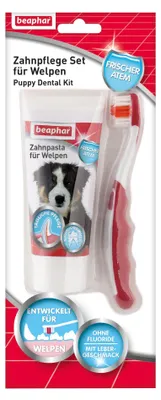 Produktbild von Beaphar Zahnpflege Set Welpen: Zahnpasta 50g + Bürste für gesunde Zähne