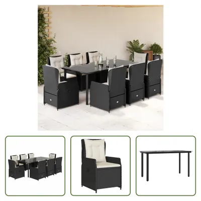 Produktbild von The Living Store 9-tlg. Garten-Essgruppe mit Kissen Schwarz Poly Rattan