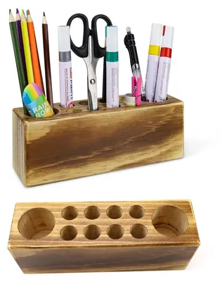 Produktbild von Stiftehalter aus Massivholz für Buntstifte, 20,4 x 6 x 7,3 cm, Schreibtisch-Stifteablage, Stiftehalter, Organizer für Schule, Büro und Zuhause.