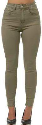 Productafbeelding van Elara damesbroek met hoge taille, model Chunkyrayan, kleur khaki, maat 52 (6XL)