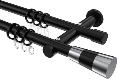 Produktbild von Interdeco Gardinenstange / Vorhangstange Schwarz, Typ Platon Tanara (Konus Bicolor), 20 mm Ø 2-läufig, 160 cm