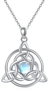 Produktbild von OHAYOO Keltischer Knoten Kette Damen Mondstein Anhänger Halskette Regenbogen Mon