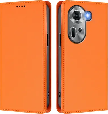 Produktbild von Handyhülle für Oppo Reno11 5G, Kunstleder Klapphülle Stoßfeste Magnetische Hülle mit Ständer Orange