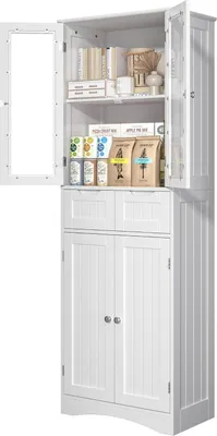 Produktbild von BEALIFE AP33 Küchenhochschrank mit 2 Türen & 2 Schubladen | Kippschutz-System | Holzoptik für Esszimmer