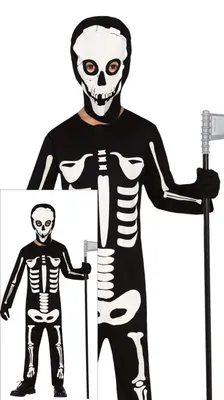 Immagine prodotto di Scheletro Halloween Costume con cappuccio Tuta Bambini Inquietante Nero Bianco Masquerade Outfit Carnevale, Taglia: 98/104 Colore: Nero