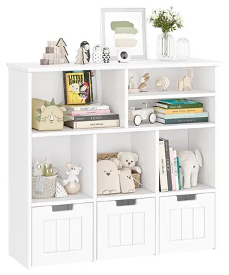 Immagine prodotto di Scaffale per bambini - Scaffale portaoggetti per giocattoli e libri - 3 contenitori con portariviste - Legno - 100x33x89,5 cm - Bianco