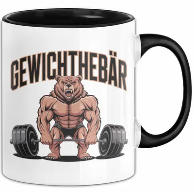 Produktbild von Gewichthebender Bär Tasse Geschenk Lustige Geschenkidee Spruch Gewichthebär (Schwarz)