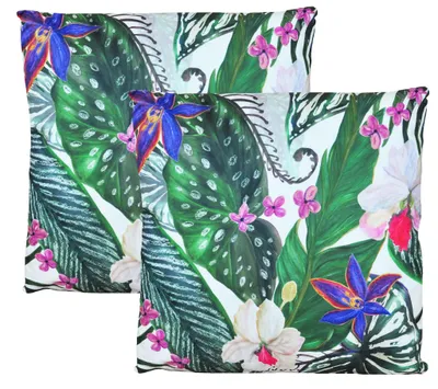 Produktbild von JACK 2er Set 45x45cm Motiv Outdoor Kissenhülle Kissenbezug Hülle Wasserfest Kissen Garten Stuhl Lotus Effekt, Farbe:Regenwald