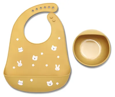 Produktbild von Lorelli Silicone Feeding Set 2 pc Silikon Fütterungsset mit Saugnapf Schüssel und Lätzchen mit Auffangtasche ab 6+ Monaten