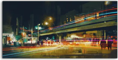 Produktbild von Coloray Canvas 140x70  Wandbild Leinwand Bilder Nacht Stadtstraße mit bunten Licht