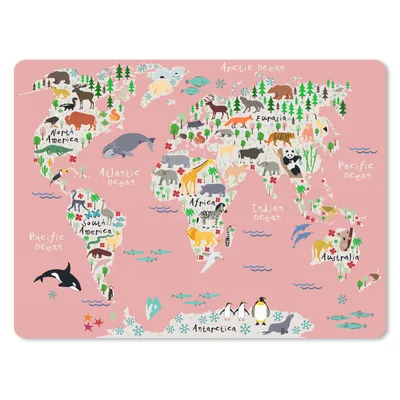Produktbild von MuchoWow® Mauspad Mousepad Weltkarte - Kinder - Rosa - Tiere 40x30 cm - Mousepads - Maus Mat - Pad - Mausunterlage - Anti Rutsch
