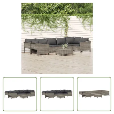 Produktbild von The Living Store 8-tlg. Garten-Lounge-Set mit Kissen Grau Poly Rattan