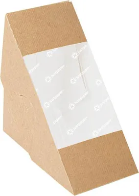 Obrázok produktu pre Kartónový obal s okienkom z papiera na sendviče 12,4 x 12,4 x 7,5 cm 50 kusov.