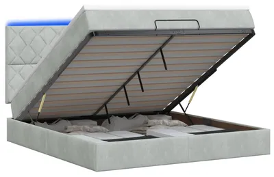 Zdjęcie produktu dla Łóżko z pojemnikiem i materacem LED jasnoszary 140 x 190 cm