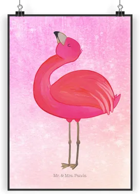 Produktbild von Mr. & Mrs. Panda Bild Flamingo Stolz DIN A4 - Aquarell Pink - Geschenk, Selbstliebe, Kunstdruck, drucke, Freundin, wanddeko, Wandbild, poster
