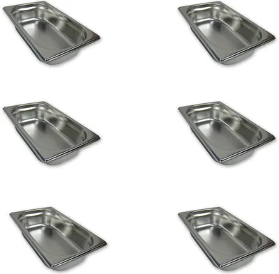 Produktbild von AcMax 6 Stück GN 1/4 Gastronormbehälter GN-Behälter Edelstahl 1,8 Liter Tiefe 65mm Gastronorm