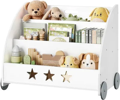 Produktbild von WOLTU Kinderregal Bücherregal für Kinder, Spielzeugregal mit Räder 3 Regale, Holz Kinderzimmerregal Mehrzweck Organizer Weiß