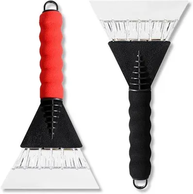 Immagine prodotto di Set di pale da neve per l'inverno, 2 pezzi, set di pale per rimuovere neve e ghiaccio, set per lo sgombero della neve in inverno, per parabrezza (rosso/nero).