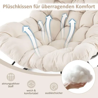 Productafbeelding van Schommelstoel met kussen, draagvermogen 205 kg, beige kleur