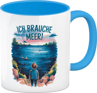 Produktbild von Ich brauche Meer! Kaffeebecher in hellblau
