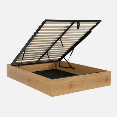 Immagine prodotto di Letto contenitore con rete a doghe 140x190cm decorazione legno, Quercia