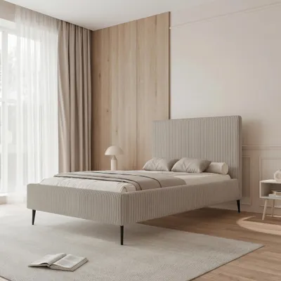 Obrázek produktu pro Čalouněná postel BONZO II 180x200, taupe, kordová látka, s úložným prostorem a roštem