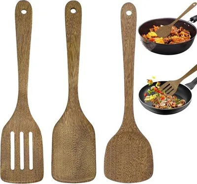 Immagine prodotto di Spatola in legno - utensile da cucina resistente al calore - 3 pezzi - 30 cm - legno