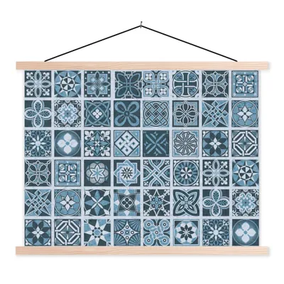 Produktbild von MuchoWow® Textilposter Blumen - Blau - Muster - Figuren 120x90 cm mit holzfarbenen Rahmen - Magnetisch