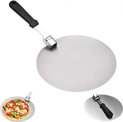 Obrázek produktu pro 10palcová kulatá lopatka na pizzu z nerezové oceli s protiskluzovou rukojetí – ideální na dorty a pizzu