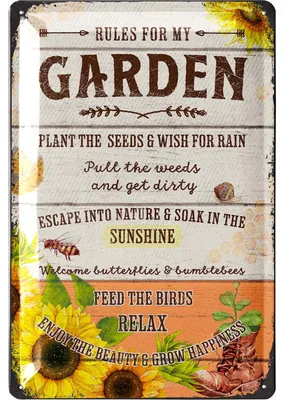 Produktbild von LANOLU Retro Blechschild Garten - Garden Rules - Garten Schilder für draußen, Schilder für den Garten 20x30cm