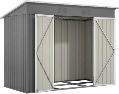 Zdjęcie produktu dla Skrzynia na narzędzia ogrodnicze – 8 x 4 ft – z metalową podstawą – na taras i do przechowywania w ogrodzie – szara