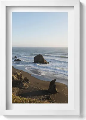 Produktbild von Küstenlandschaft am Meer– Wandbild mit Rahmen – Gerahmtes Bild  – Wanddekoration – 20x30 cm – Weiß