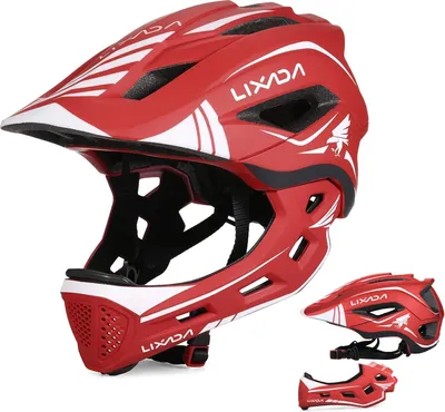 Produktbild von Lixada Fahrradhelm Kinder Helm Fullface Abnehmbar Unisex 52-58cm Children's Helmet 2-In-1 Integrated Größenverstellbar- Mit Abnehmbarem Kinnschutz