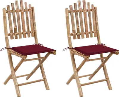 Image de Chaises pliables de jardin lot de 2 avec coussins Bambou