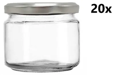 A clear glass jar with a silver lid, shown against a white background. The text '20x' is present in the upper right corner.