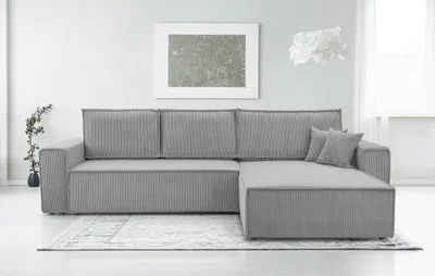 Produktbild von AX LIVING Cord Couch L Form – Cedria L+R Wohnlandschaft 287 cm Hellgrau