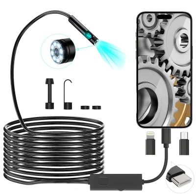 Imagen del producto de POWZOO Cámara endoscópica de doble lente, 5 metros, semirrígida, grado de protección IP67, resolución HD 1920