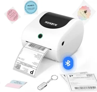 Zdjęcie produktu dla Drukarka etykiet Munbyn Bluetooth DHL 4x6 termiczna Shopify Zalando Amazon Etsy FedEx Ups biała