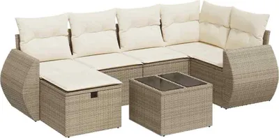Produktbild von vidaXL 7-tlg. Garten-Sofagarnitur mit Kissen Beige Poly Rattan