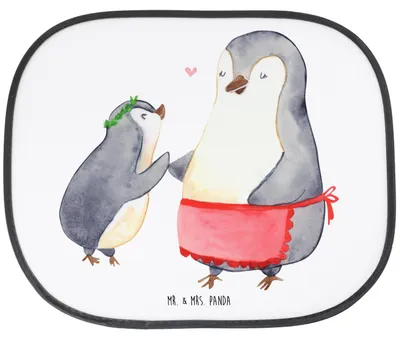 Produktbild von Mr. & Mrs. Panda Sonnenschutz Auto Pinguin mit Kind - Weiß - Geschenk, Fürs, Sonnenblende, hitzeschutz, Mutter, Muttertag, Mami, Vorbild Mama, Scheibenschutz, Familie
