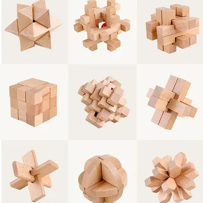 Produktbild von Omgoods – Set mit 9 Holz-3D-Puzzles zur Förderung der Gehirntätigkeit