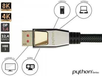 Zdjęcie produktu dla Python GC-M0205 Python DisplayPort 1.4 Kabel Nylongeflecht schwarz 5m