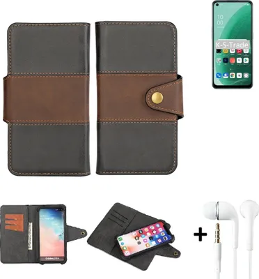 Produktbild von K-S-Trade Handyhülle Schutzhülle Bookstyle Wallet-Case kompatibel mit Oppo A55s 5G + earphones Bumper rundumschutz schwarz-braun 1x