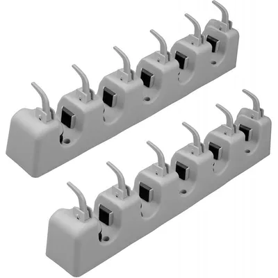 Image de Lot de 2 barres de rangement pour outils de jardinage avec 6 crochets rabattables, porte-outils et porte-balai en plastique, 44,5 cm, pouvant accueillir jusqu'à 11 outils