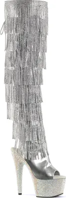 Produktbild von BEJEWELED-3019RSF-7 Pleaser Damen High Heels Stiefel silber Metallic Strass Fransen Lederlook
